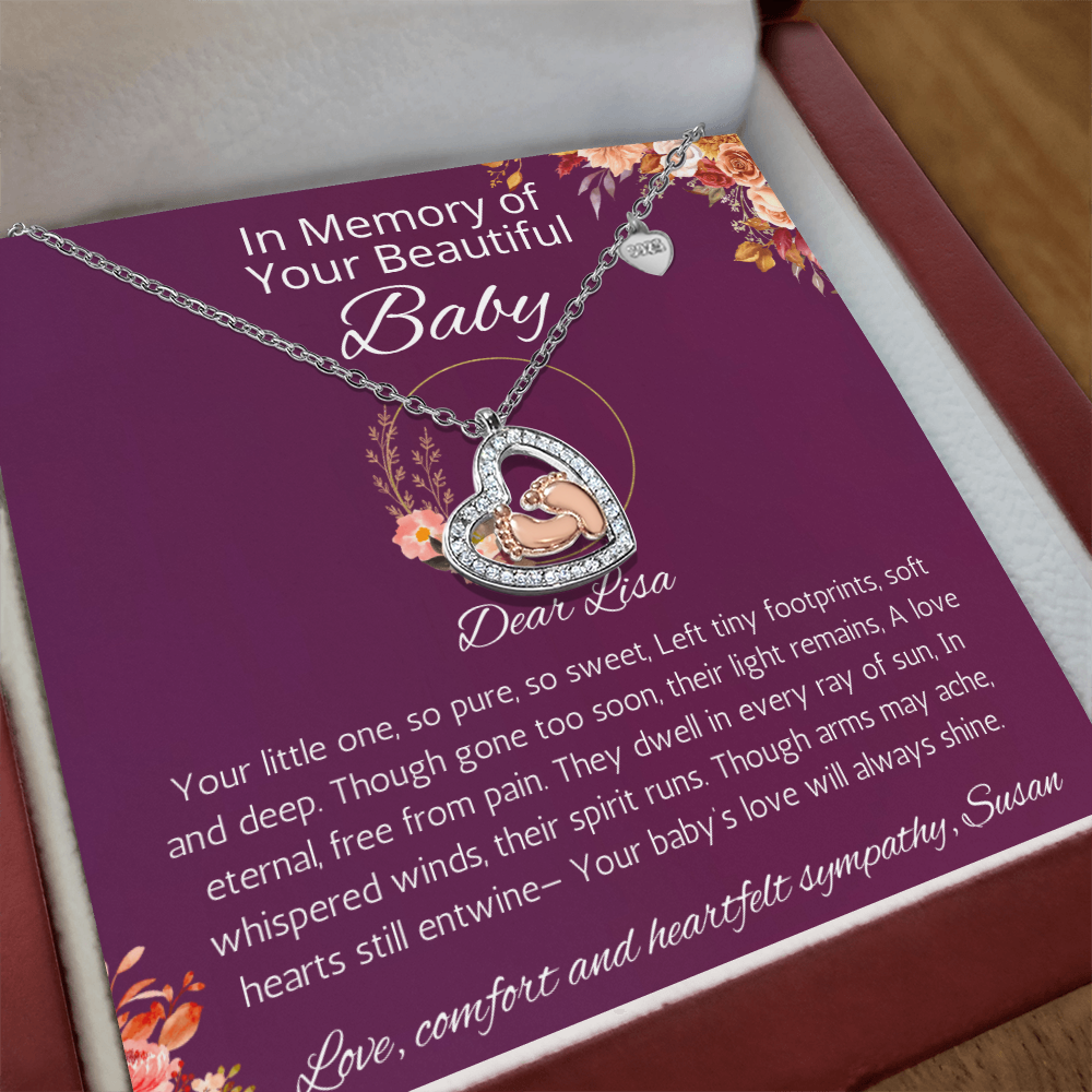 Baby Loss Gift, Infant Loss Gift, Personalized Baby Feet Heart Necklace, Loss of Baby Jewelry, Pregnancy Loss, Condolence Gift Necklace for mom