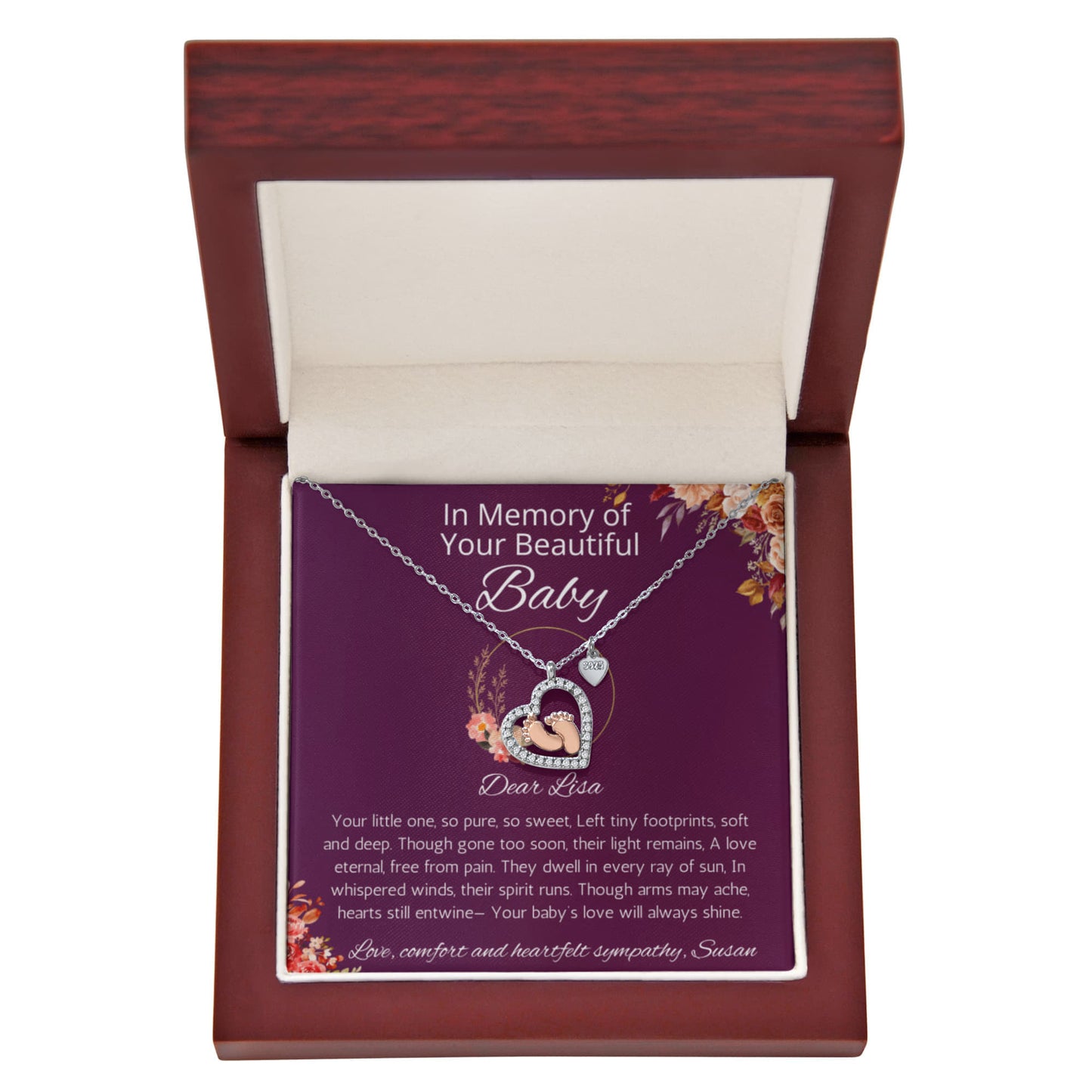 Baby Loss Gift, Infant Loss Gift, Personalized Baby Feet Heart Necklace, Loss of Baby Jewelry, Pregnancy Loss, Condolence Gift Necklace for mom