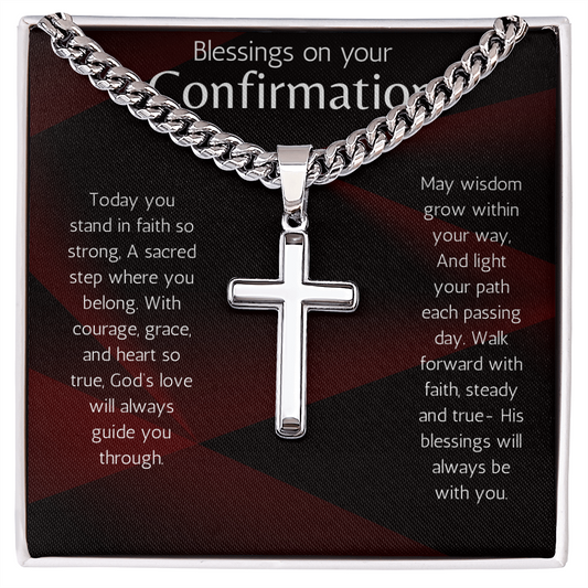 Confirmation Gift for Boys or Men Cross Cuban Chain Necklace with Sentimental Message for Son, Grandson, Nephew, Brother