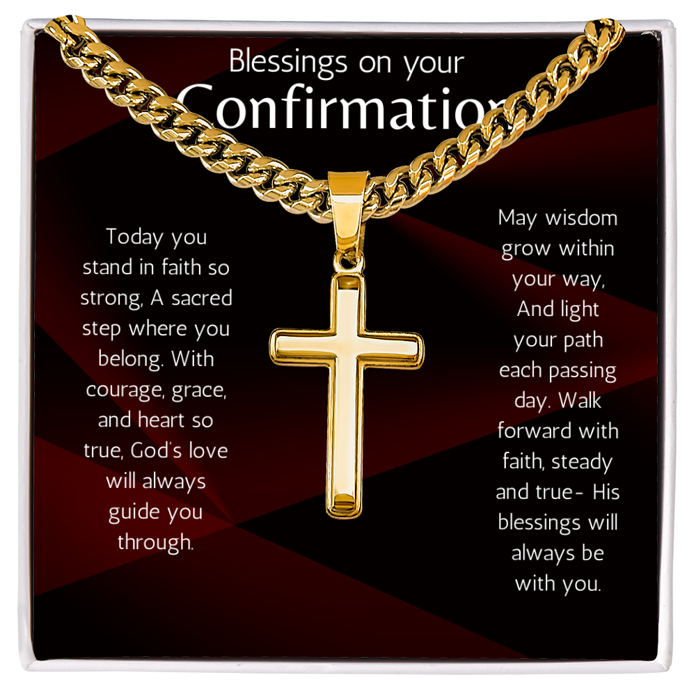 Confirmation Gift for Boys or Men Cross Cuban Chain Necklace with Sentimental Message for Son, Grandson, Nephew, Brother
