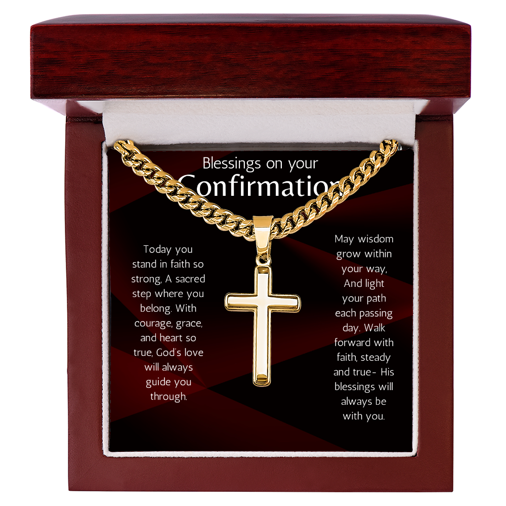 Confirmation Gift for Boys or Men Cross Cuban Chain Necklace with Sentimental Message for Son, Grandson, Nephew, Brother
