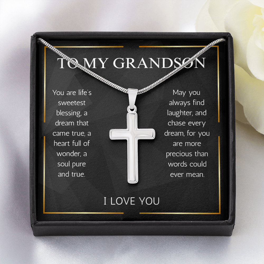 Grandson Gift Cross Necklace snake Chain for Grandson From Grandma Grandpa Nana Graduation Birthday Christmas Gift From Grandfather Grandmother