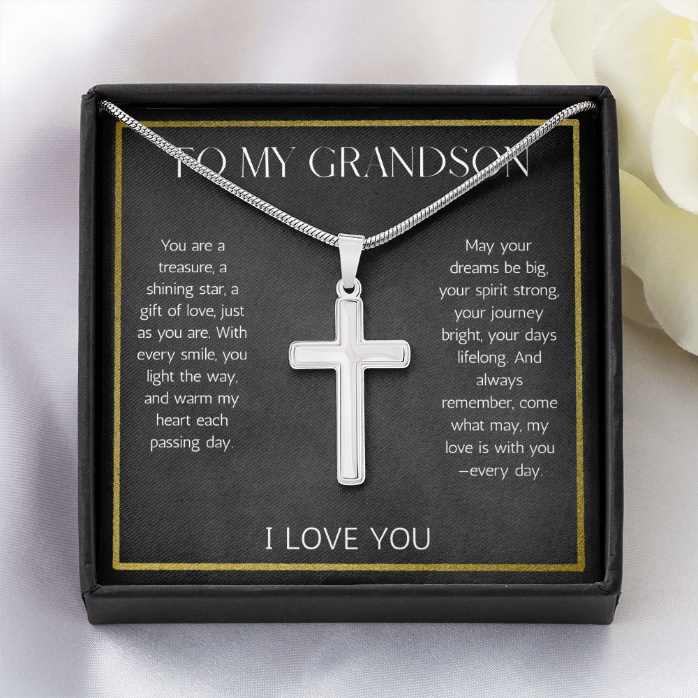 Grandson Cross Necklace with snake chain Gift from Grandparent  Jewelry for Grandson From Grandma Grandpa Birthday Graduation Christmas Gift