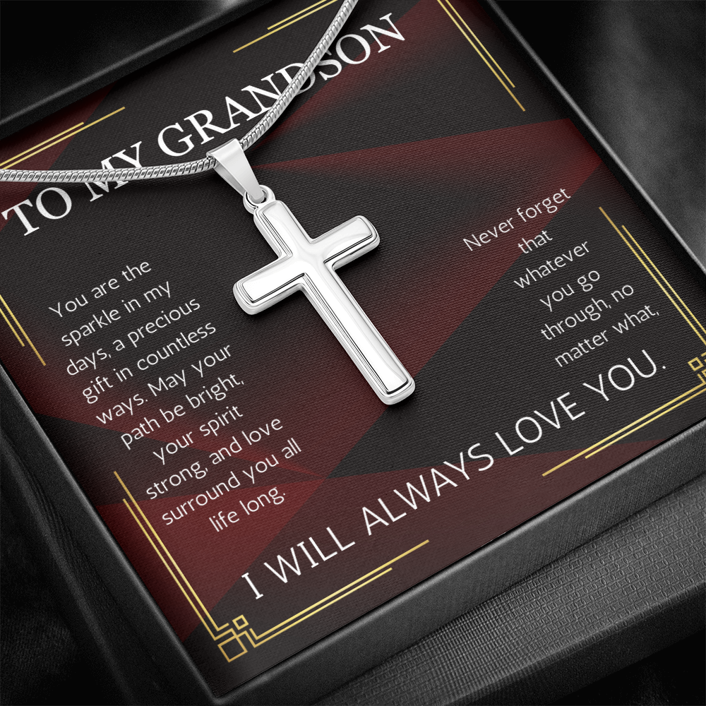 Grandson Cross Necklace for Grandson From Grandma Grandpa Nana Graduation Birthday Christmas Gift From Grandfather Grandmother