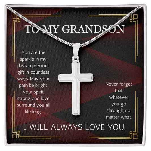 Grandson Cross Necklace for Grandson From Grandma Grandpa Nana Graduation Birthday Christmas Gift From Grandfather Grandmother