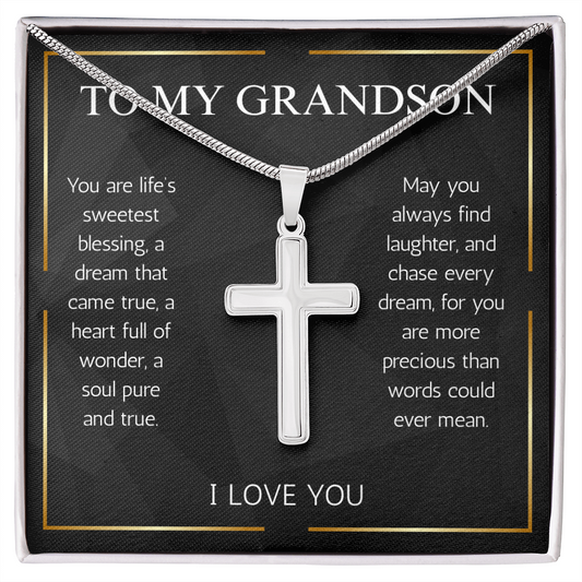 Grandson Gift Cross Necklace snake Chain for Grandson From Grandma Grandpa Nana Graduation Birthday Christmas Gift From Grandfather Grandmother