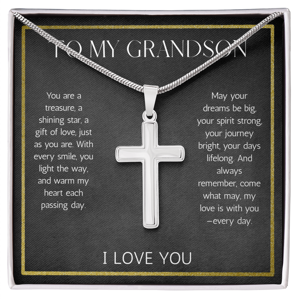 Grandson Cross Necklace with snake chain Gift from Grandparent  Jewelry for Grandson From Grandma Grandpa Birthday Graduation Christmas Gift