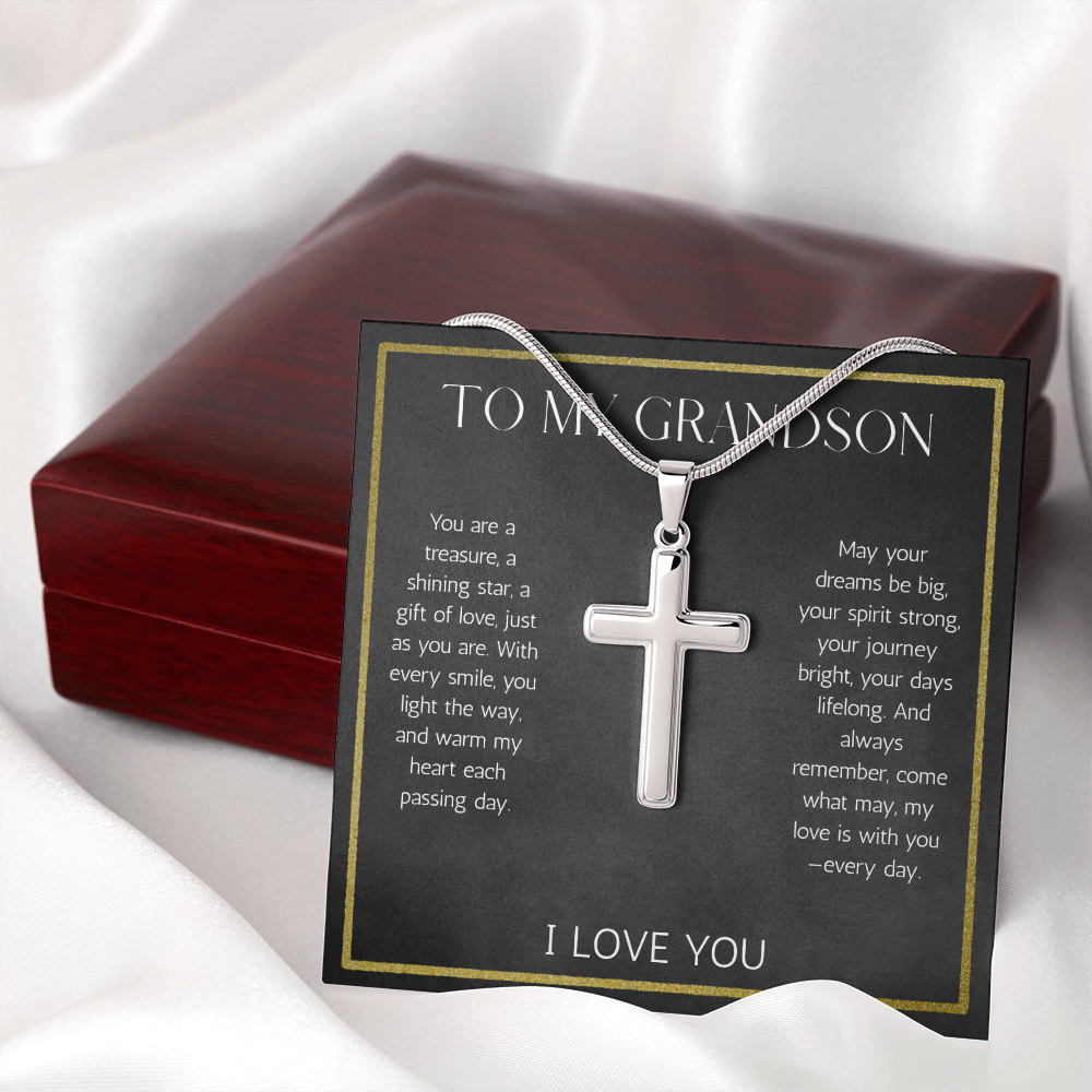 Grandson Cross Necklace with snake chain Gift from Grandparent  Jewelry for Grandson From Grandma Grandpa Birthday Graduation Christmas Gift