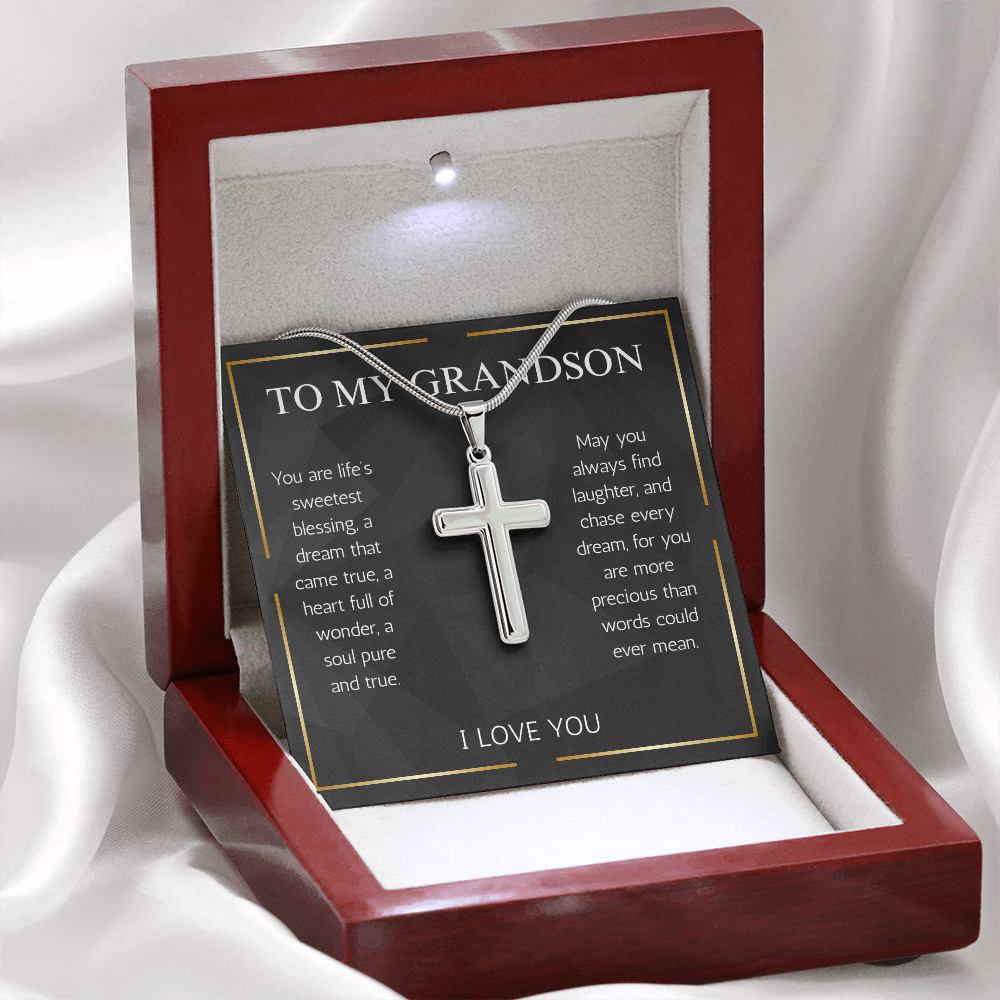 Grandson Gift Cross Necklace snake Chain for Grandson From Grandma Grandpa Nana Graduation Birthday Christmas Gift From Grandfather Grandmother