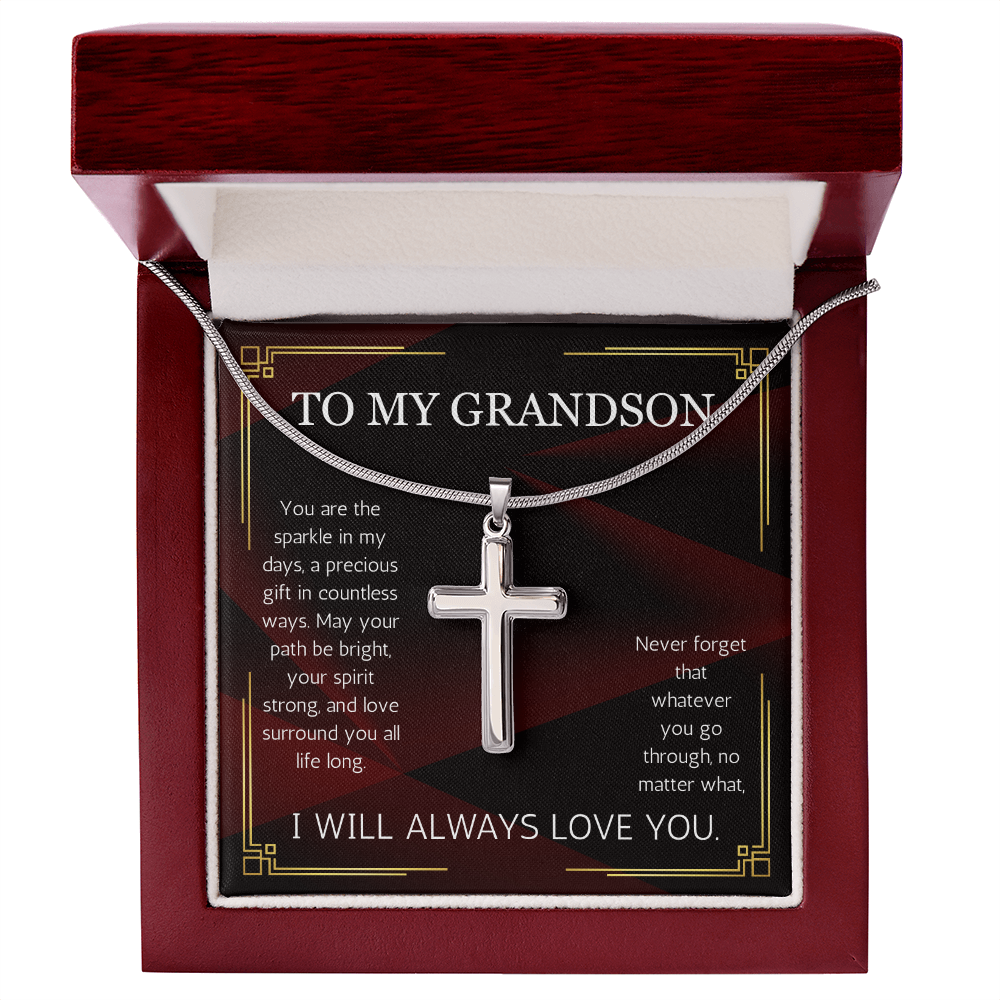 Grandson Cross Necklace for Grandson From Grandma Grandpa Nana Graduation Birthday Christmas Gift From Grandfather Grandmother
