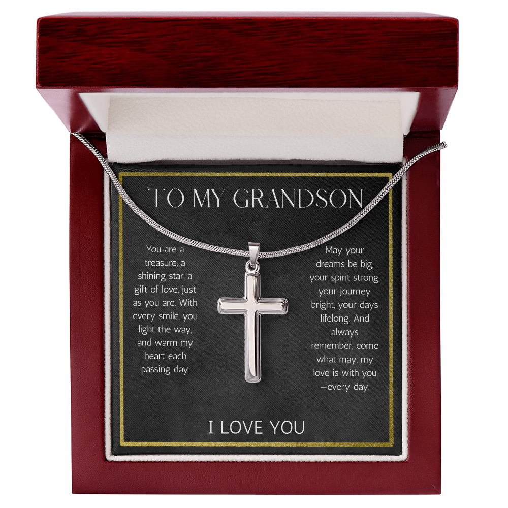 Grandson Cross Necklace with snake chain Gift from Grandparent  Jewelry for Grandson From Grandma Grandpa Birthday Graduation Christmas Gift