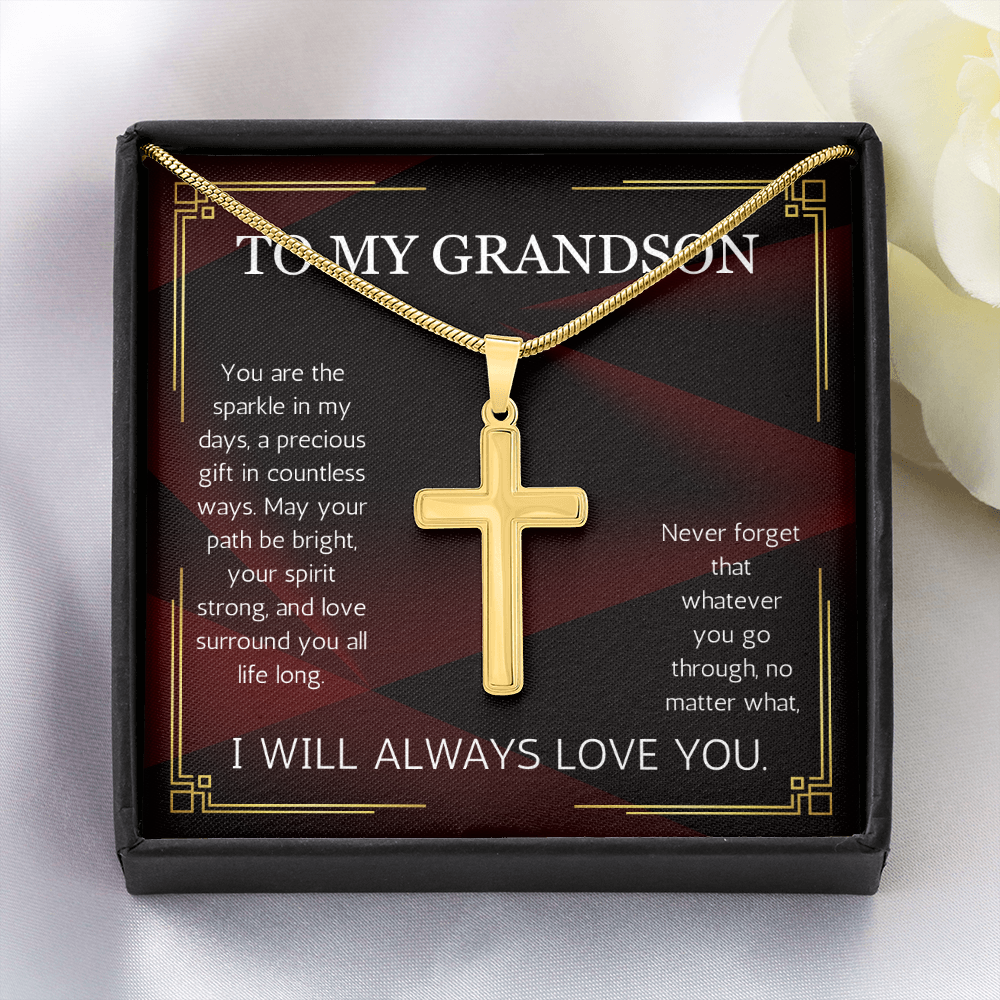 Grandson Cross Necklace for Grandson From Grandma Grandpa Nana Graduation Birthday Christmas Gift From Grandfather Grandmother