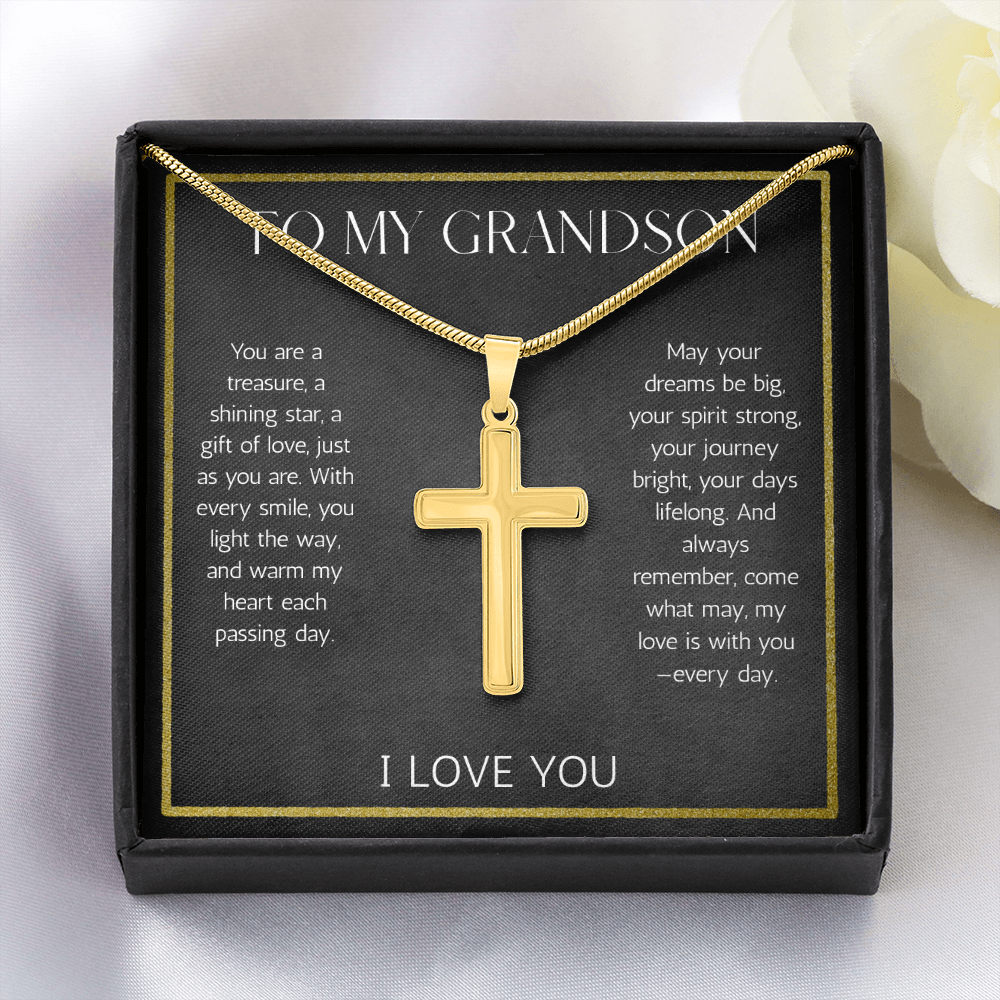 Grandson Cross Necklace with snake chain Gift from Grandparent  Jewelry for Grandson From Grandma Grandpa Birthday Graduation Christmas Gift