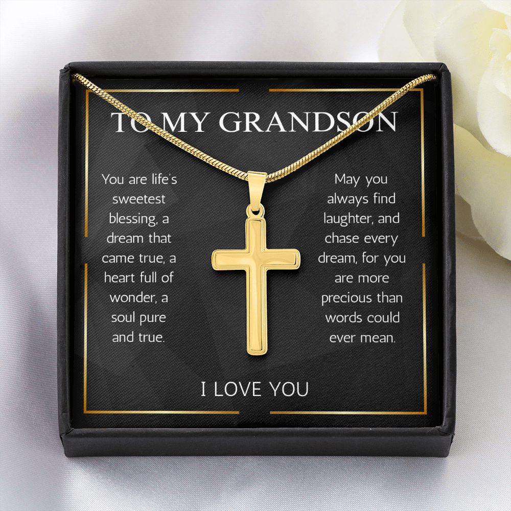 Grandson Gift Cross Necklace snake Chain for Grandson From Grandma Grandpa Nana Graduation Birthday Christmas Gift From Grandfather Grandmother