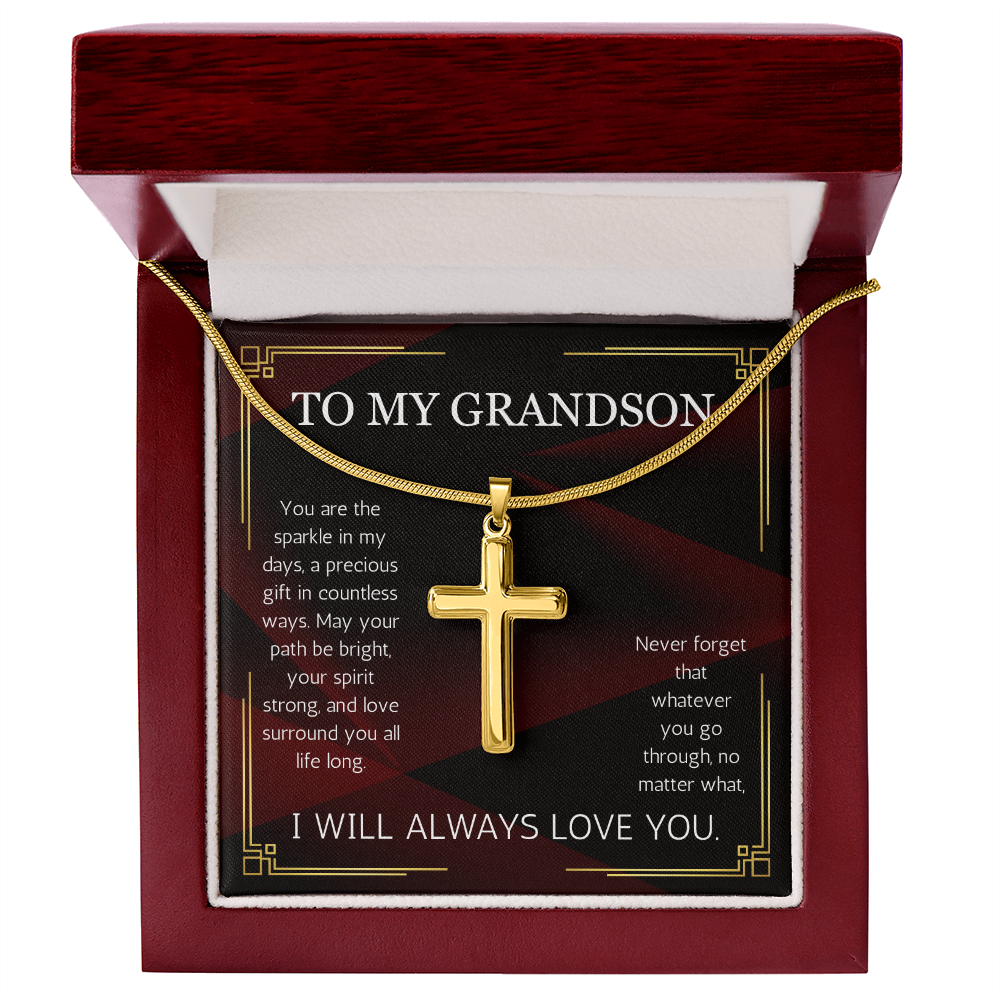 Grandson Cross Necklace for Grandson From Grandma Grandpa Nana Graduation Birthday Christmas Gift From Grandfather Grandmother
