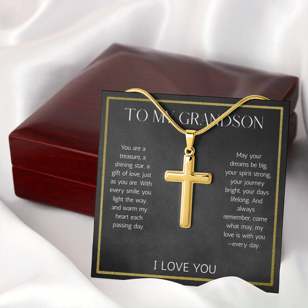 Grandson Cross Necklace with snake chain Gift from Grandparent  Jewelry for Grandson From Grandma Grandpa Birthday Graduation Christmas Gift