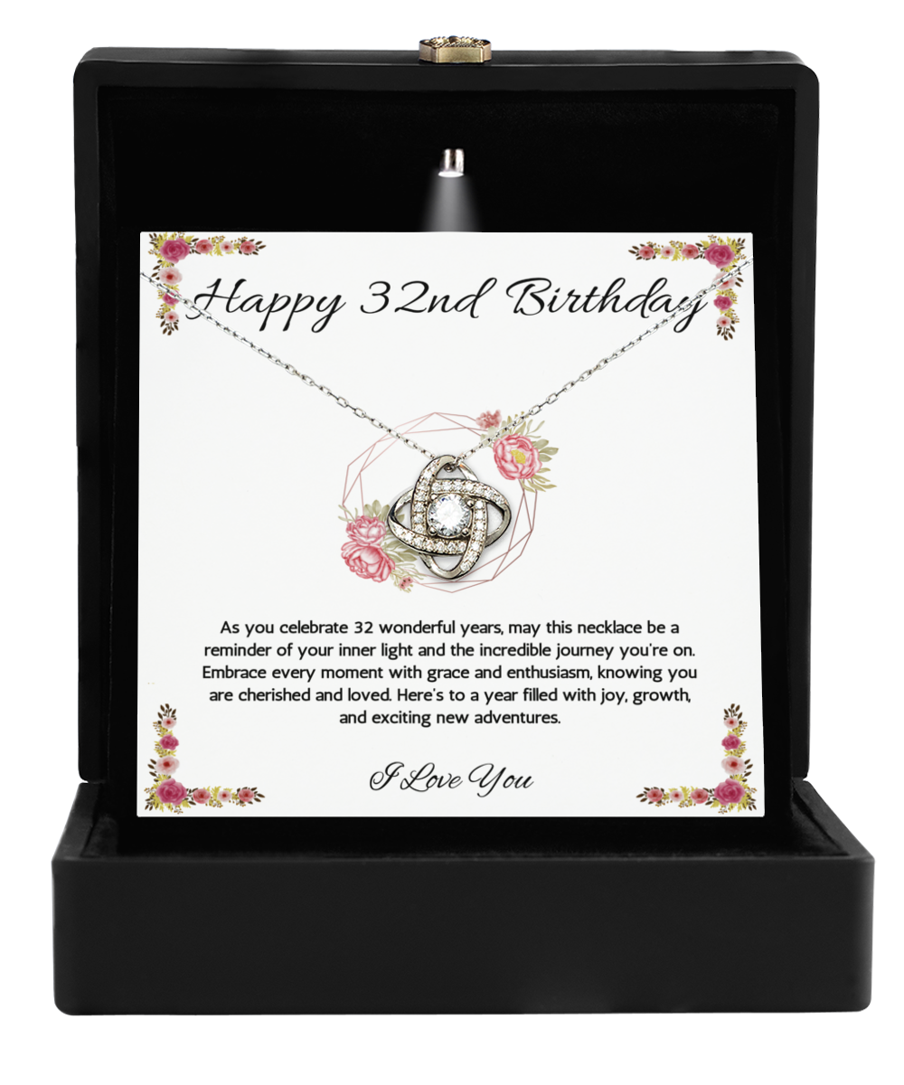 32nd Birthday Girl Gift Necklace, 32nd Birthday Gift Necklace, Love Knot Necklace For Wife, Daughter, Birthday Gift Necklace For 32 Year Old