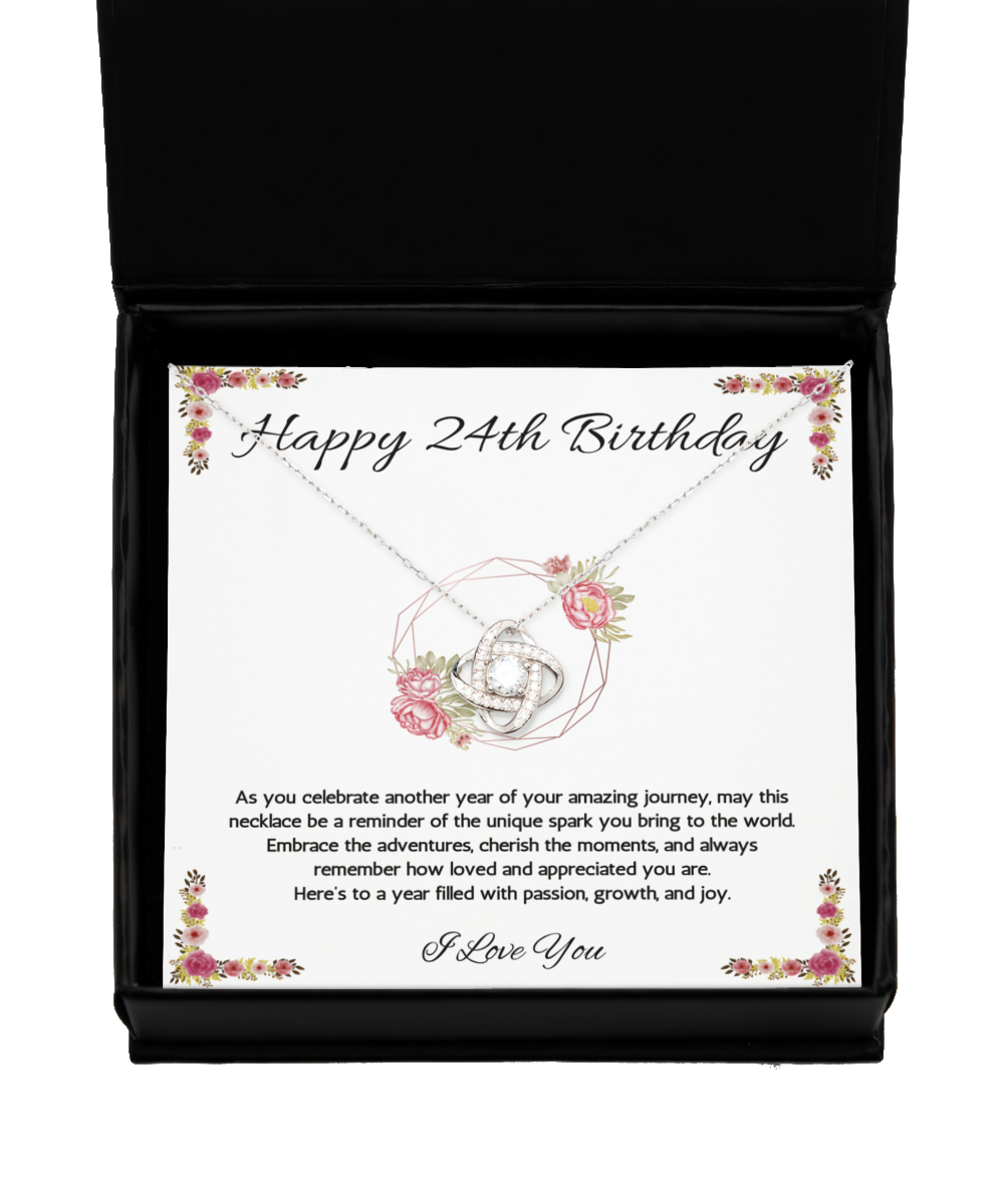 24th Birthday Girl Gift Necklace, 24th Birthday Gift Necklace, Love Knot Necklace For Girl, Daughter, Birthday Gift Necklace For 24 Year Old Girl