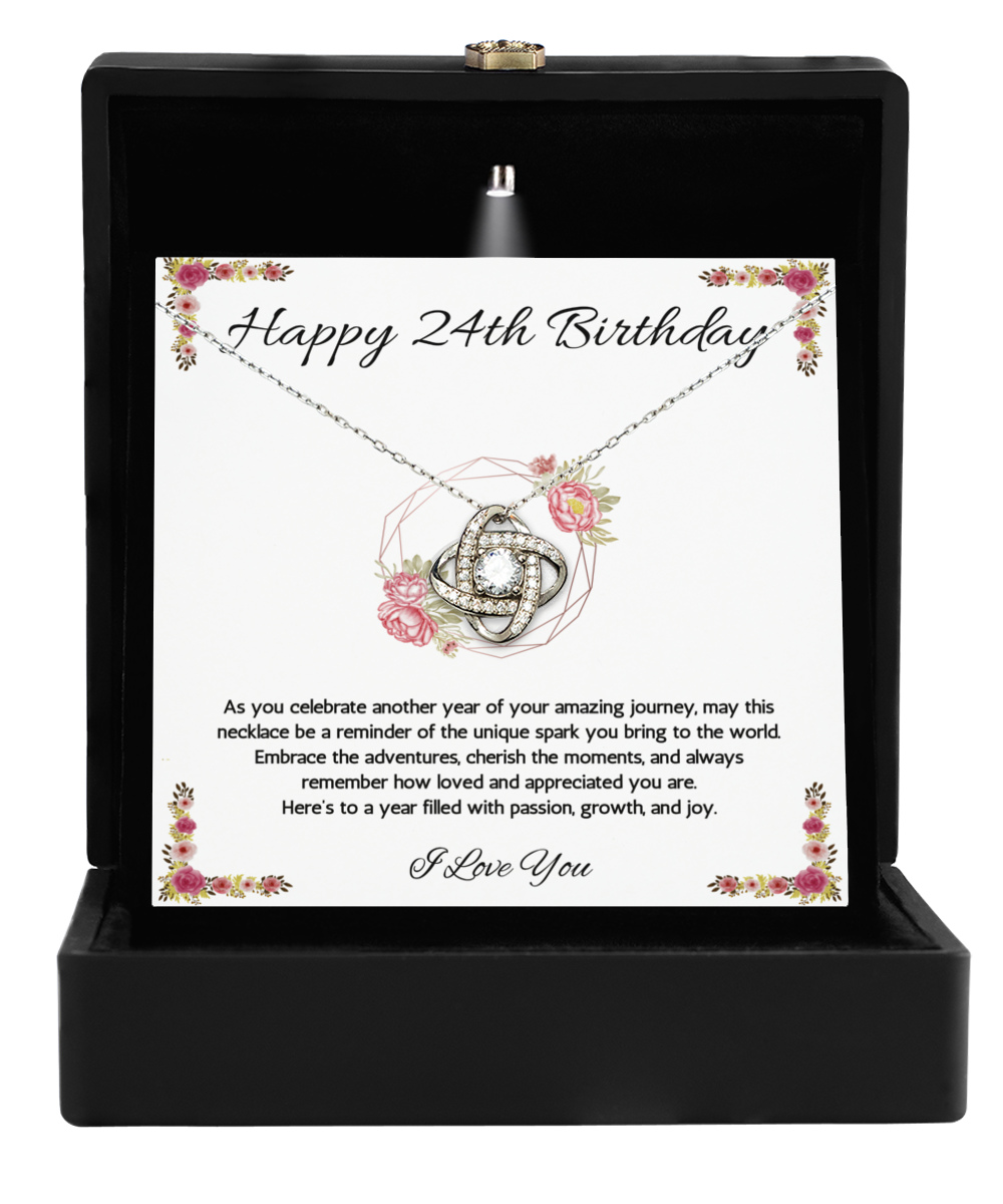 24th Birthday Girl Gift Necklace, 24th Birthday Gift Necklace, Love Knot Necklace For Girl, Daughter, Birthday Gift Necklace For 24 Year Old Girl