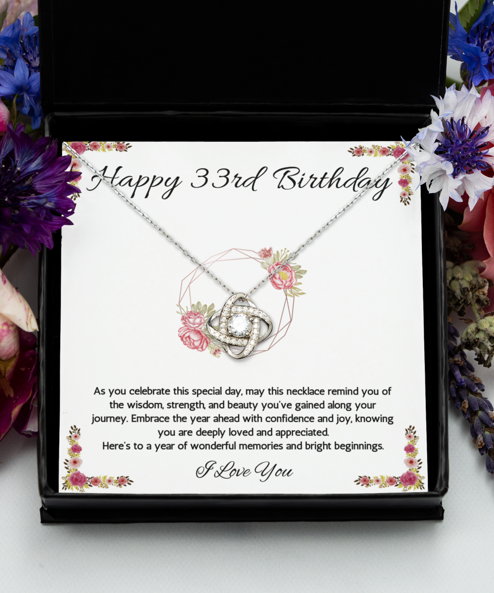 33rd Birthday Girl Gift Necklace, 33rd Birthday Gift Necklace, Love Knot Necklace For Wife, Daughter, Birthday Gift Necklace For 33 Year Old