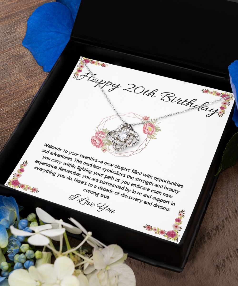 20th Birthday Girl Gift Necklace, 20th Birthday Gift Necklace, Love Knot Necklace For Teenage Girl, Birthday Gift Necklace For 20 Year Old Girl