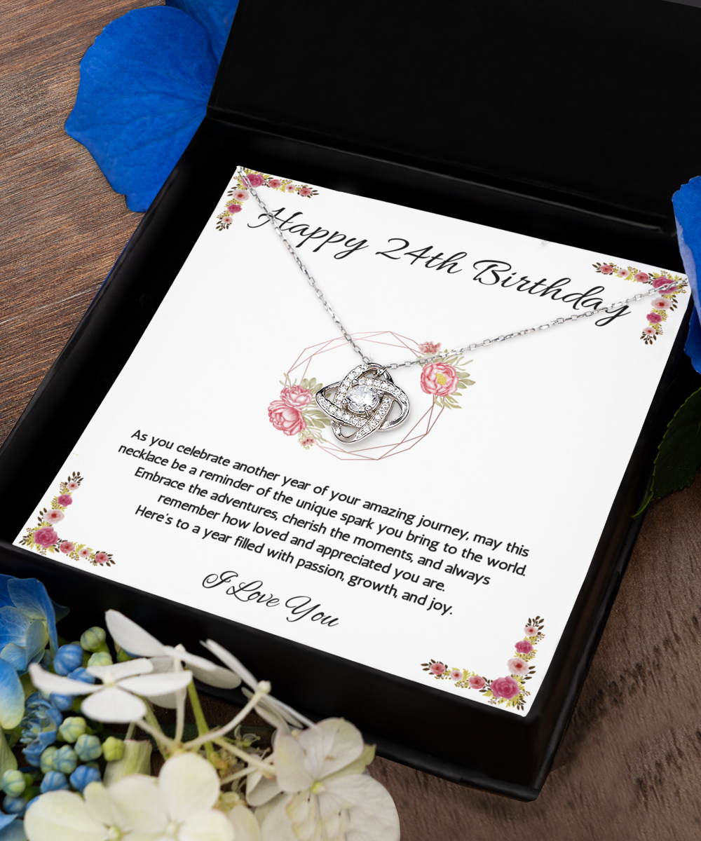 24th Birthday Girl Gift Necklace, 24th Birthday Gift Necklace, Love Knot Necklace For Girl, Daughter, Birthday Gift Necklace For 24 Year Old Girl