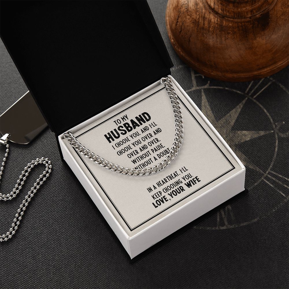 Husband Gift Necklace, Birthday Gift Necklace, Cuban Chain Necklace For Husband, Anniversary Gift Necklace, Gift From Wife