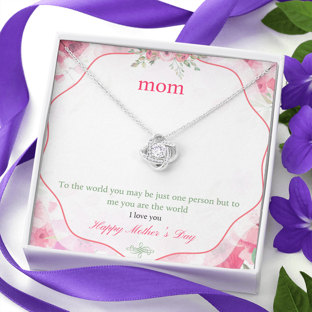 Mothers Day Gift Necklace, You Are My World Mom, Moms Gift Necklace, Gift From Son, Daughter, Love Knot Necklace Gift Necklace