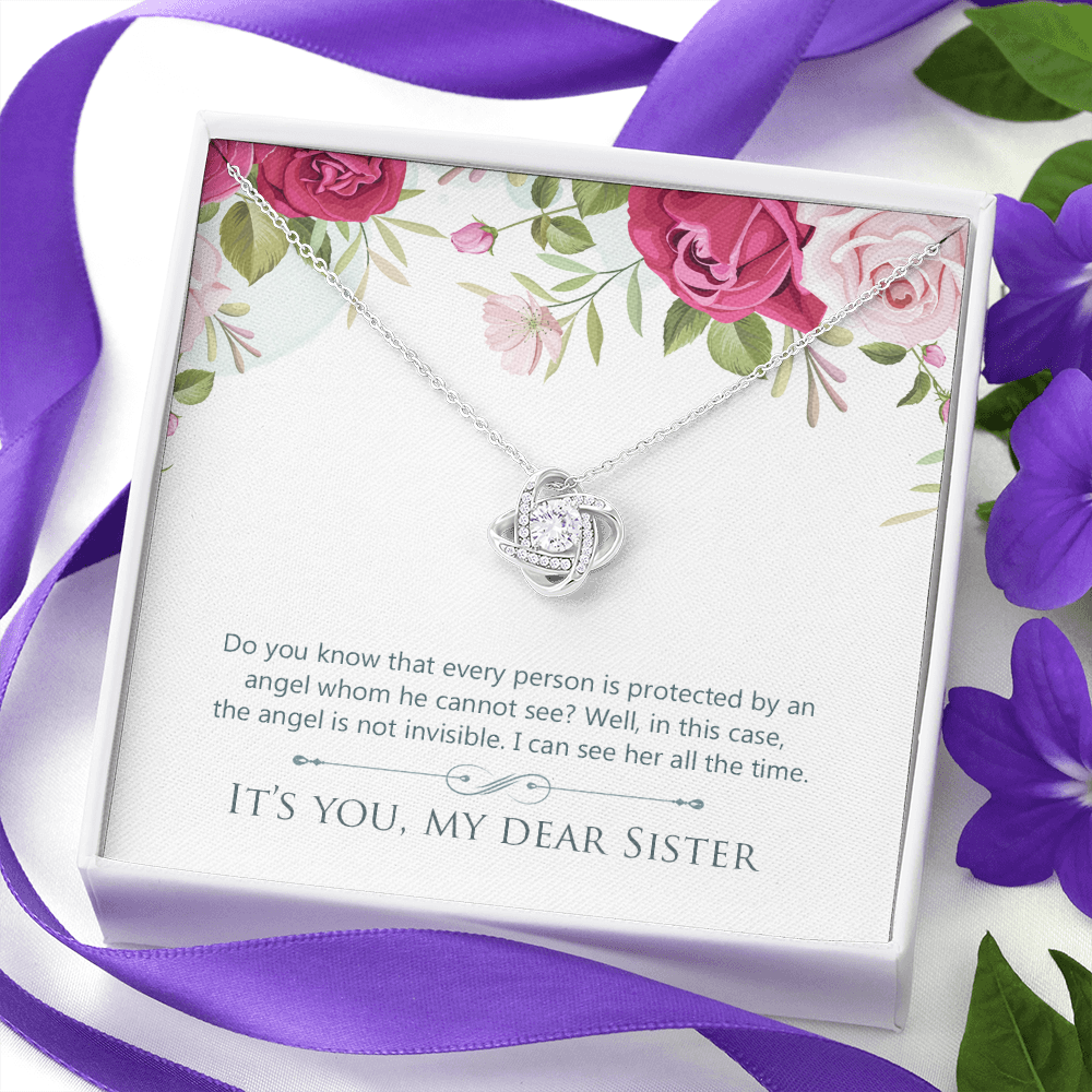 Dear Sister Gift Necklace, Gift Necklace For Sister, Birthday Gift Necklace For Sister, Love Knot Gift Necklace From Sister, Brother