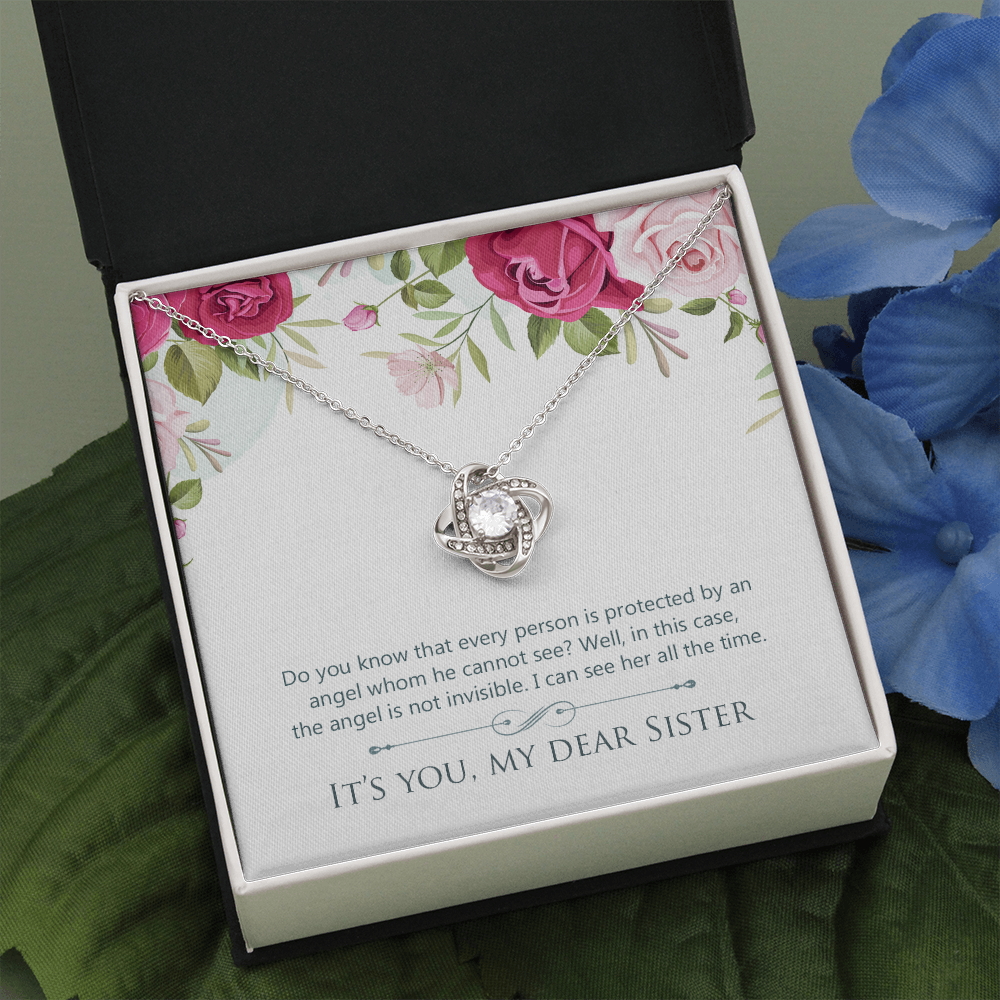 Dear Sister Gift Necklace, Gift Necklace For Sister, Birthday Gift Necklace For Sister, Love Knot Gift Necklace From Sister, Brother