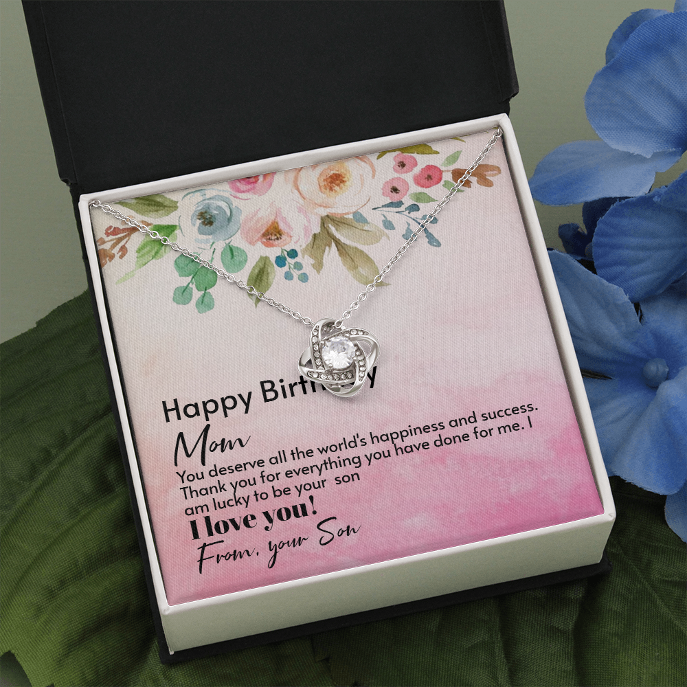 Birthday Gift Necklace For Mom, Gift From Son, Love Knot Necklace Gift For Moms Birthday, Happy Birthday Mom, Birthday Mom Gift Necklace