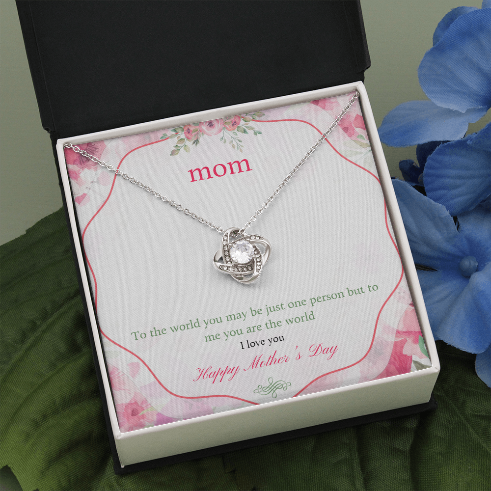 Mothers Day Gift Necklace, You Are My World Mom, Moms Gift Necklace, Gift From Son, Daughter, Love Knot Necklace Gift Necklace
