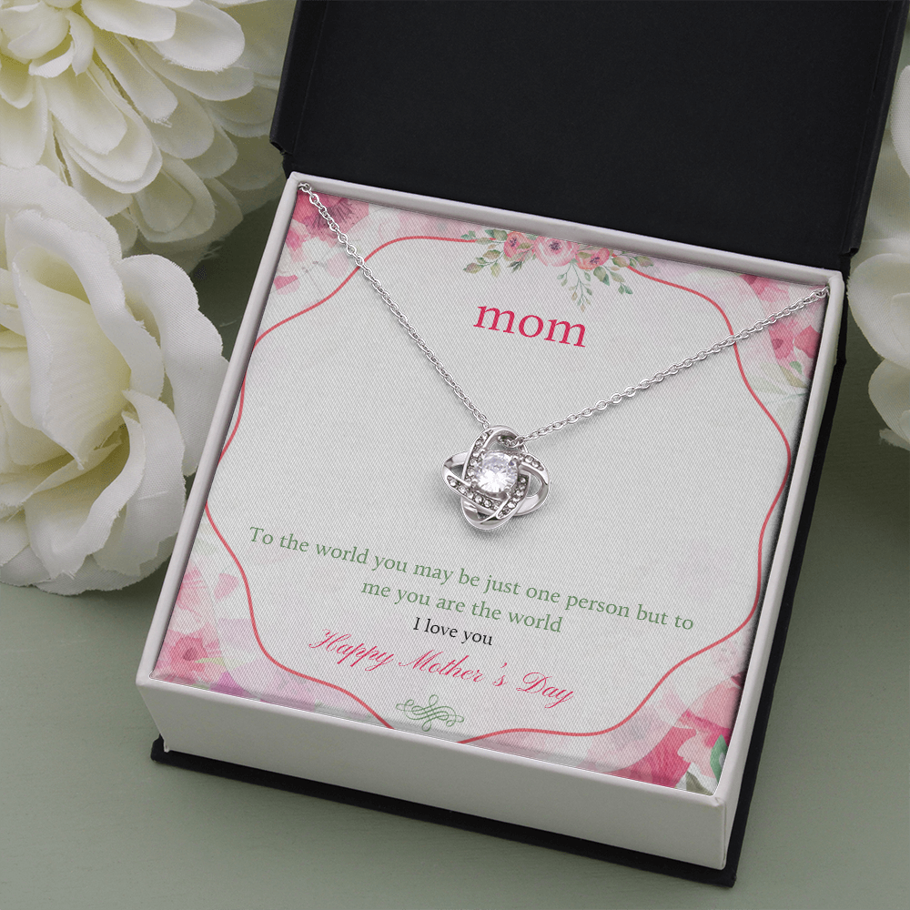 Mothers Day Gift Necklace, You Are My World Mom, Moms Gift Necklace, Gift From Son, Daughter, Love Knot Necklace Gift Necklace