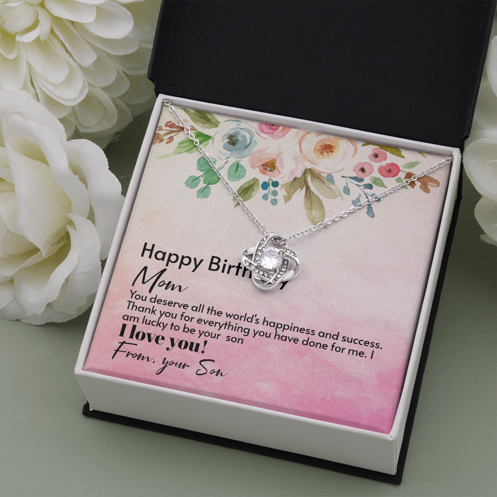 Birthday Gift Necklace For Mom, Gift From Son, Love Knot Necklace Gift For Moms Birthday, Happy Birthday Mom, Birthday Mom Gift Necklace