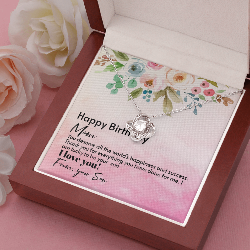 Birthday Gift Necklace For Mom, Gift From Son, Love Knot Necklace Gift For Moms Birthday, Happy Birthday Mom, Birthday Mom Gift Necklace
