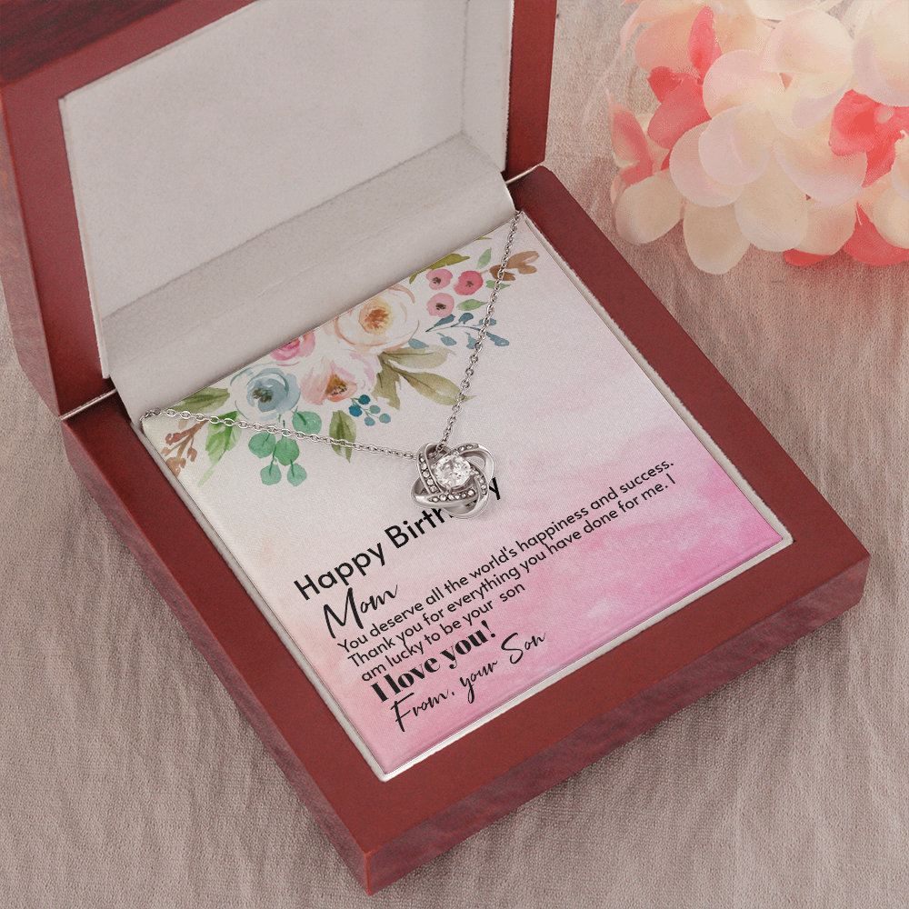 Birthday Gift Necklace For Mom, Gift From Son, Love Knot Necklace Gift For Moms Birthday, Happy Birthday Mom, Birthday Mom Gift Necklace