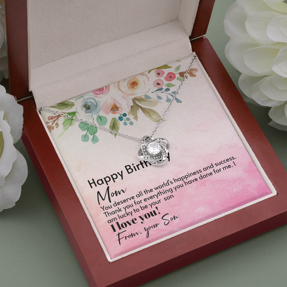Birthday Gift Necklace For Mom, Gift From Son, Love Knot Necklace Gift For Moms Birthday, Happy Birthday Mom, Birthday Mom Gift Necklace