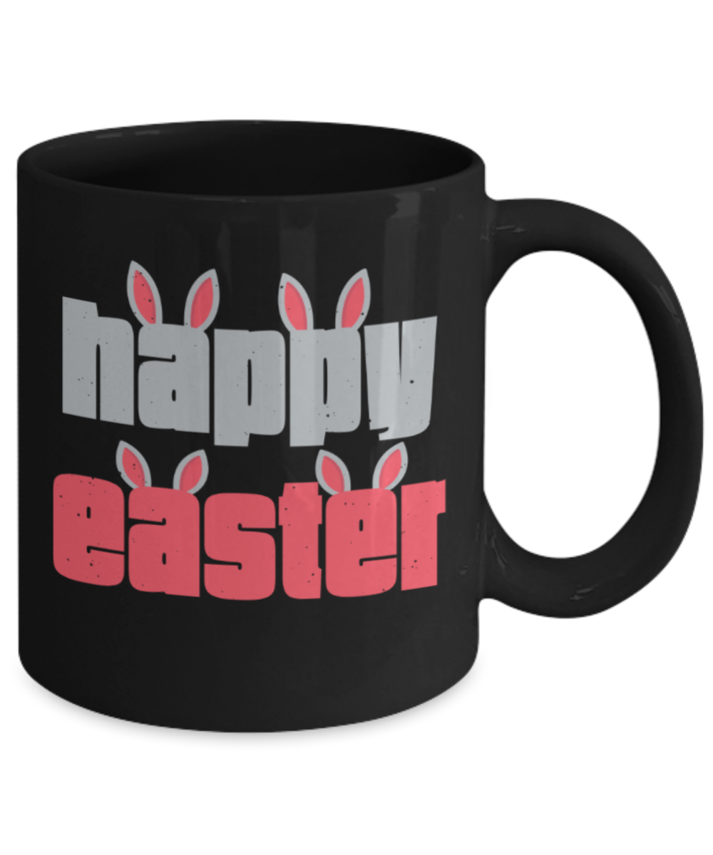 Personal creations gifts easter mugs - Happy Easter - Black Porcelain Coffee Mug Cute Ceramic Cup 11 oz