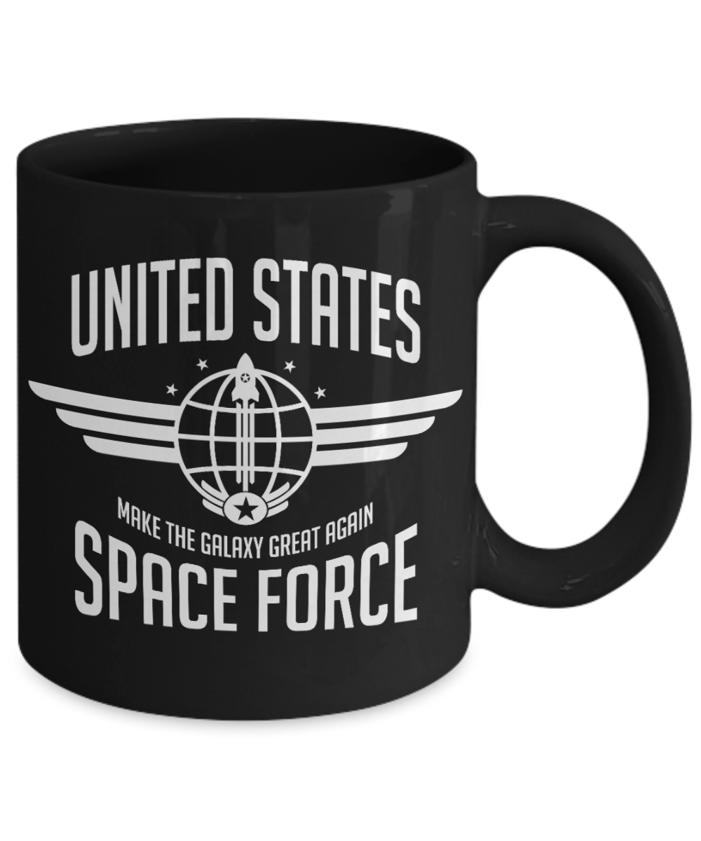American Flag Mugs, United State Space Force Make the Galaxy Great Again - Funny Black Porcelain Coffee 11 oz