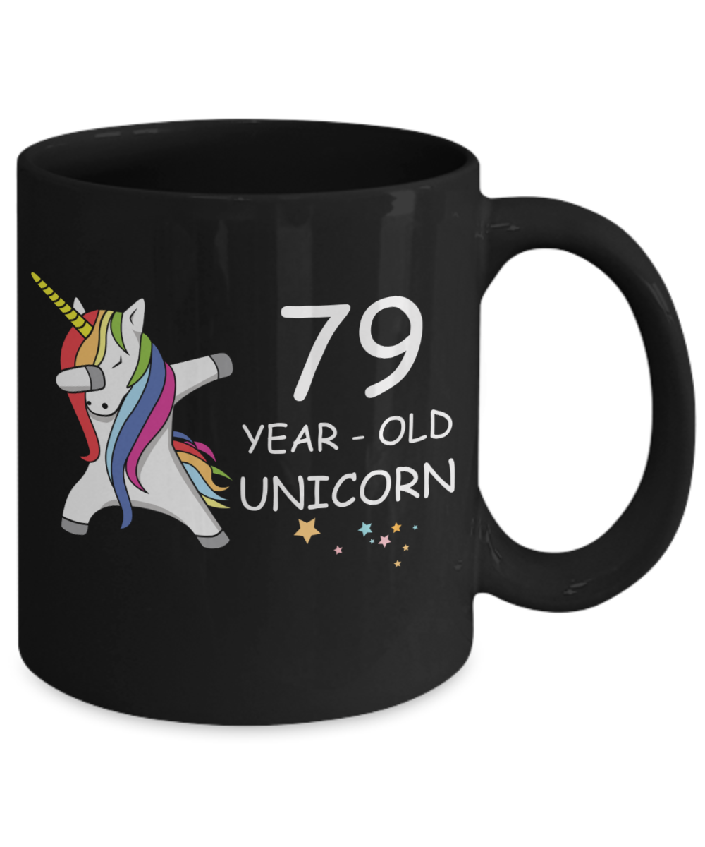 Unicorn Birthday gift 79th Birthday Gift for Women - 79 Year Old Unicorn Dabbing Mug - Funny Black Porcelain Coffee 11 oz, 79th Anniversary Bday Gift for Grandma, Mom, Sister, Bestie - Legends are Born In 1941