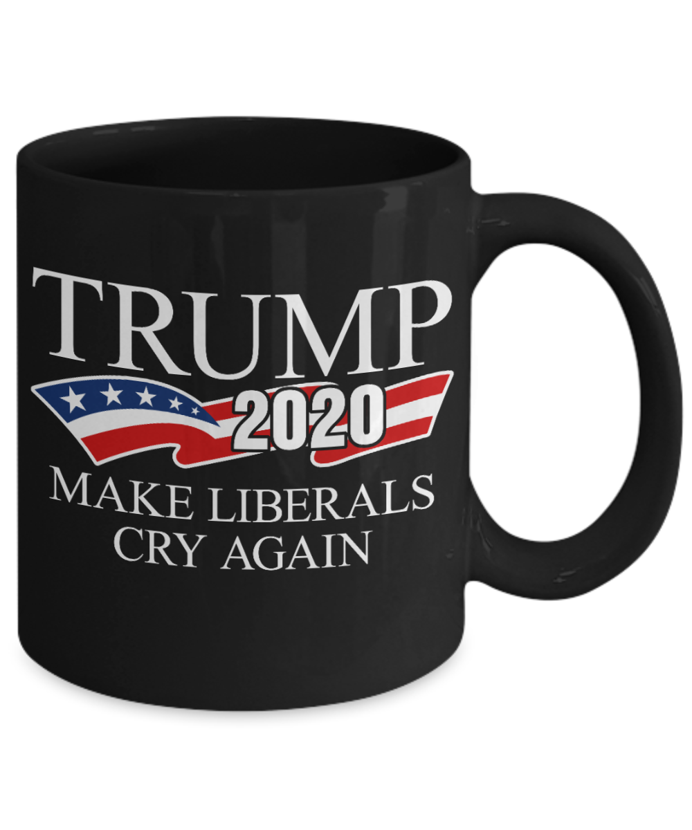Liberal tears mug, Trump 2020 Make Liberals Cry Again - Funny Black Porcelain Coffee 11 oz
