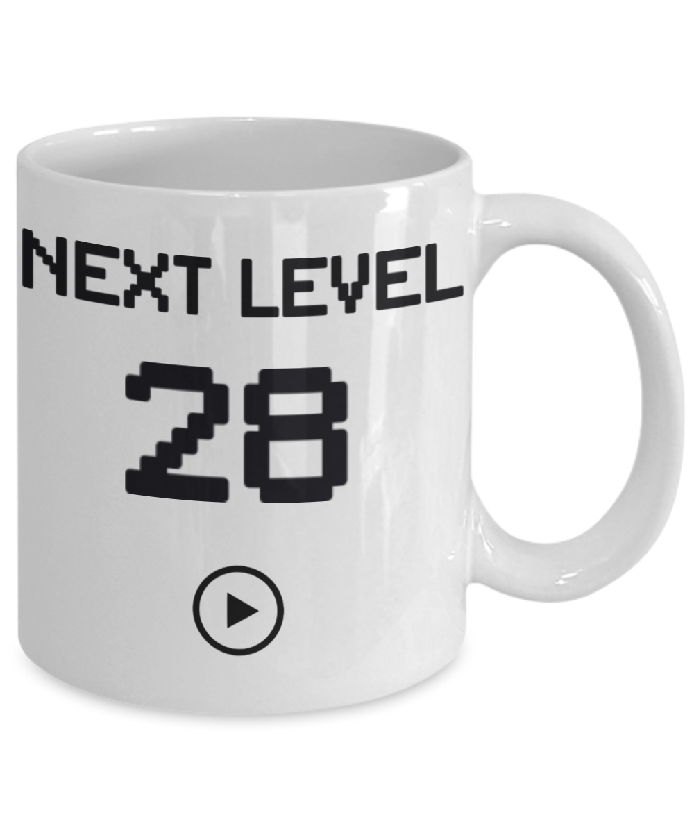 28th Birthday Special Gift Coffee Mug, Next Level 28, Gamer Coffee Mug, Birthday Mug- White Porcelain Coffee Mug 11 Oz Funny Quotes Coffee Mug