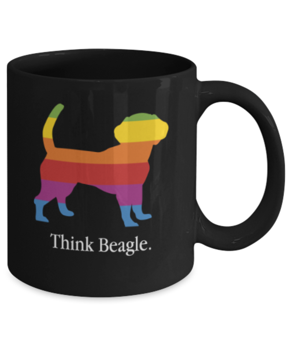 Gift gor dog lovers , Think Beagle - Black Coffee Mug Porcelain Tea Cup 11 oz - Great Gift