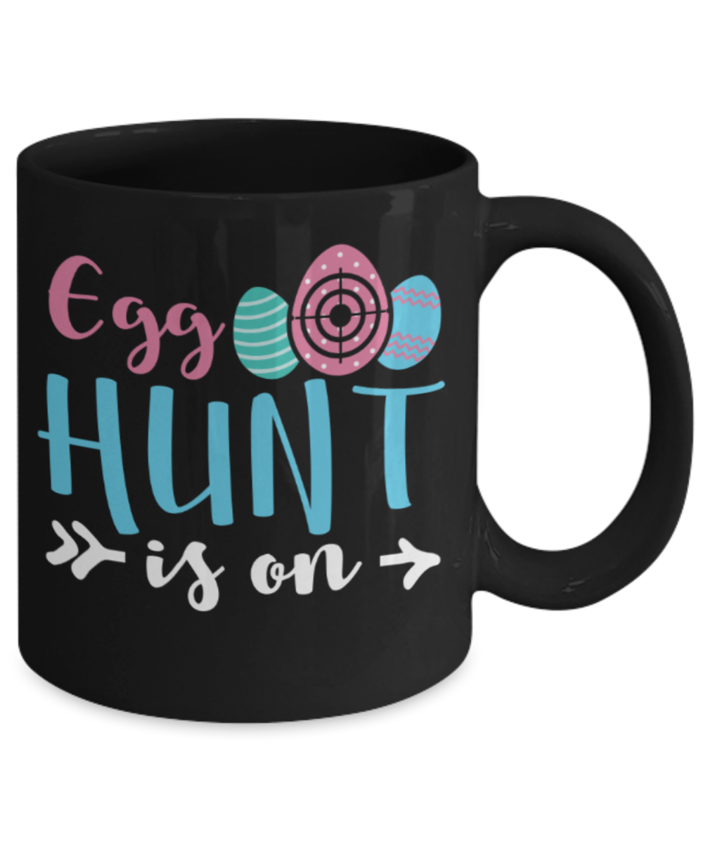 Personal creations gifts easter mugs - Egg hunt is On - Black Porcelain Coffee Mug Cute Ceramic Cup 11 oz