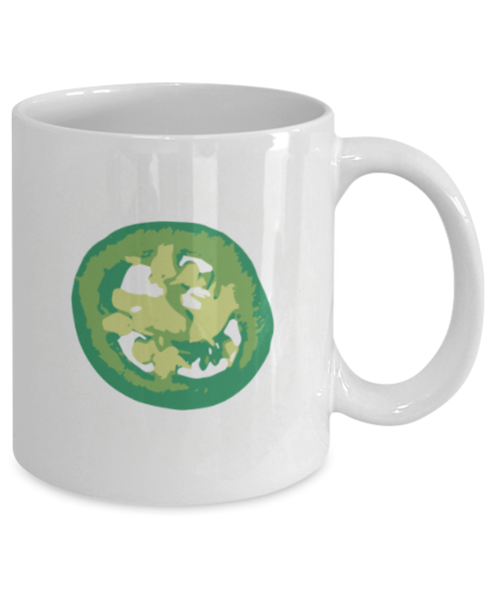 Food Lovers mugs , Green Hot Jalapeno Pepper - White Coffee Mug Porcelain Tea Cup 11 oz - Great Gift