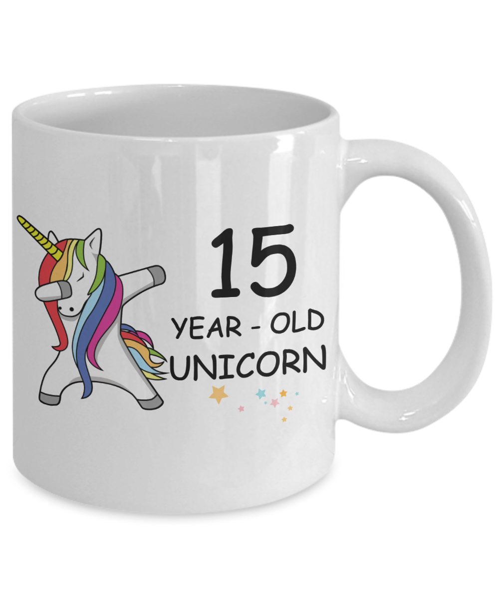 Unicorn Birthday gift 15th Birthday Gift for Women - 15 Year Old Unicorn Dabbing Mug - Funny White Porcelain Coffee 11 oz, 15th Anniversary Bday Gift for   Grandma, Mom, Sister, Bestie - Legends are Born In 2005