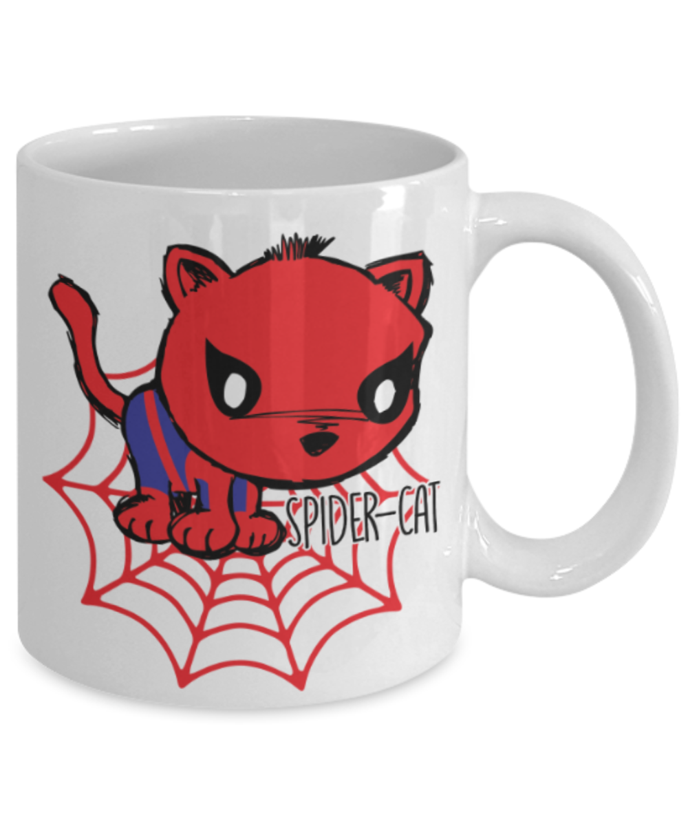 Gift gor cat lovers , Spider cat - White Coffee Mug Porcelain Tea Cup 11 oz - Great Gift