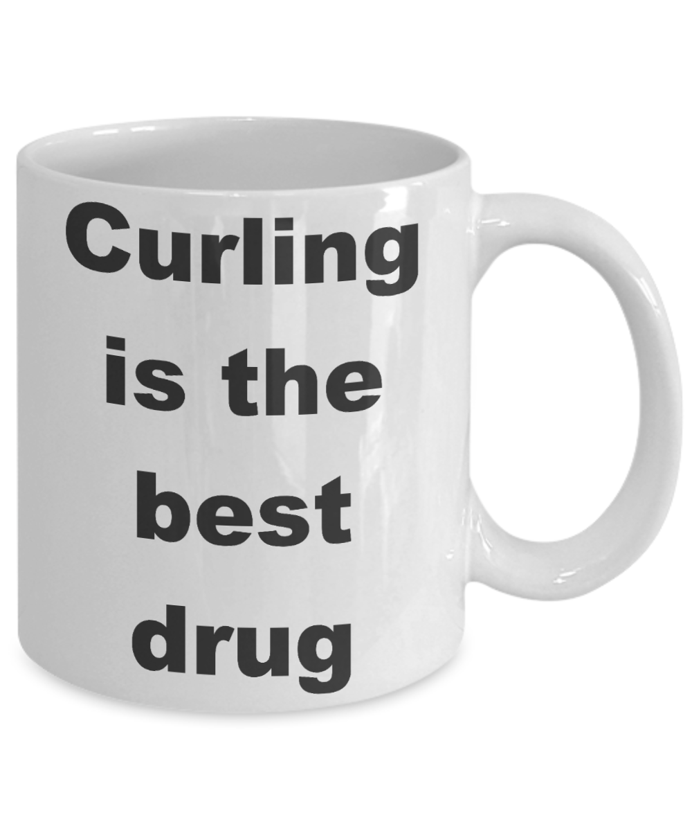 Curling Stone Coffee mug,Curling is the best drug-White Coffee Mug 11 oz
