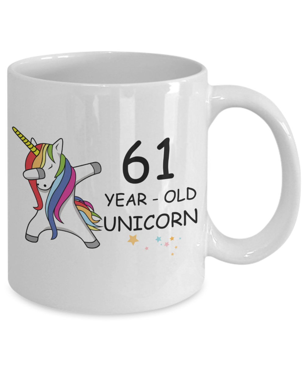 Unicorn Birthday gift 61st Birthday Gift for Women - 61 Year Old Unicorn Dabbing Mug - Funny White Porcelain Coffee 11 oz, 61st Anniversary Bday Gift for Grandma, Mom, Sister, Bestie - Legends are Born In 1959