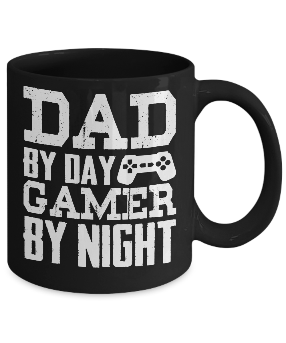Gameboy Coffee Mug,Dad By Day Gamer By Night-Black Porcelain Coffee Mug 11 oz for Gamer, son, Daughter, dad